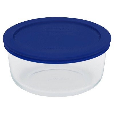 Pyrex 7 Cup Glass Round Storage Container Blue