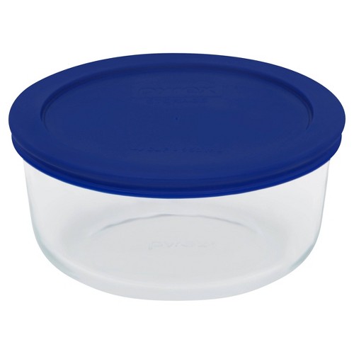 Pyrex 4 Cup Glass Round Storage Container Blue