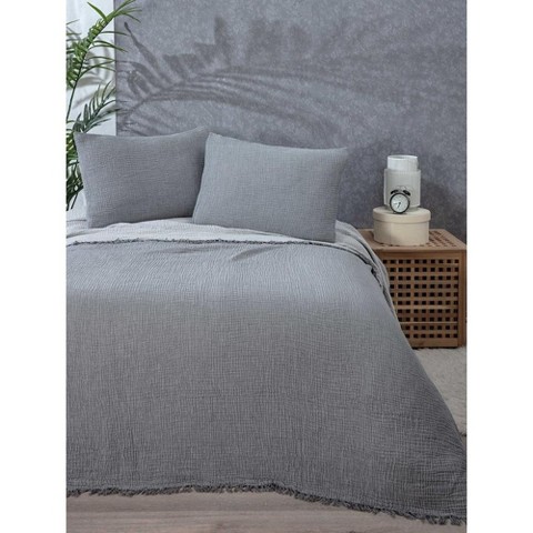 Sussex Home Muslin Blanket 4 Layers, Soft Bedspread, 100% Turkish Cotton Muslin Bed Cover, Reversible Coverlet, Anthracite, 91x95, Queen Size