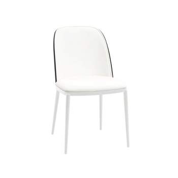 LeisureMod Tule Dining Chair with PU Leather/Velvet/Suede Seat and White Steel Frame