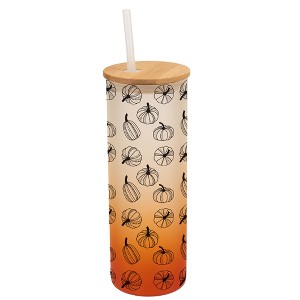 Elanze Designs Fall Pumpkin Autumn Season Wrap-Around Design 25 Ounce Frosted Gradient Glass On-The-Go Coffee Travel Skinny Tumbler Mug Cup, Bamboo - 1 of 1