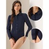 INSPIRE CHIC Women's Collared Business Casual Button Down Long Sleeves Bodysuit Leotard Shirt - 2 of 4