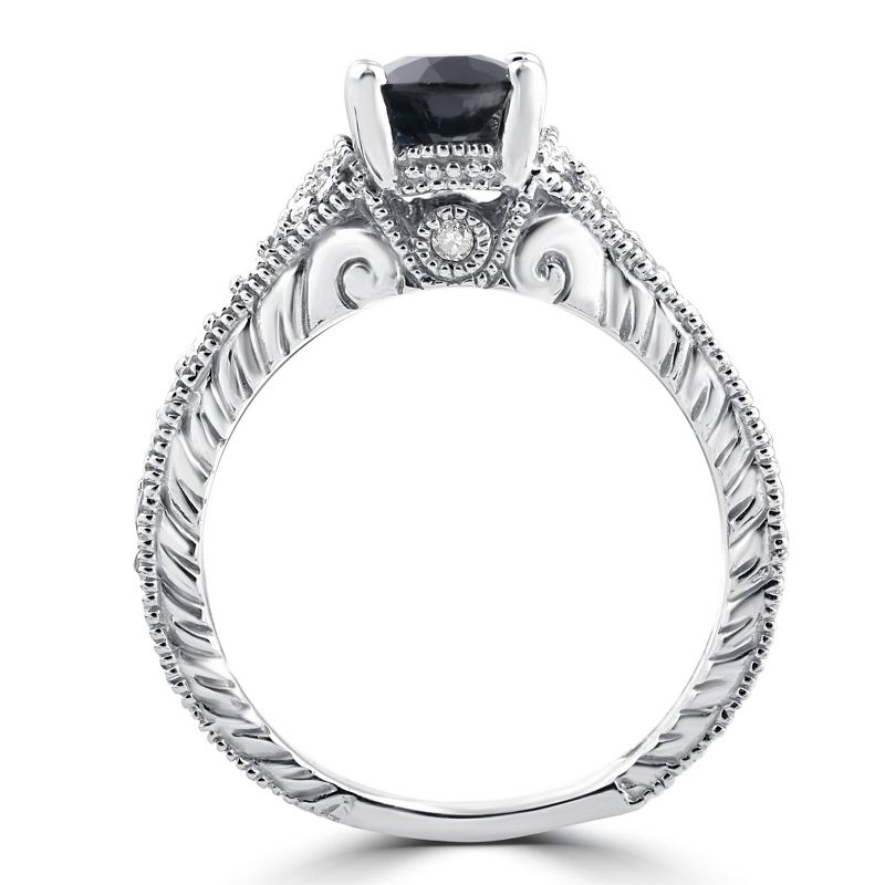 Pompeii3 2ct Vintage Diamond Black Sapphire Engagement Ring 14K White Gold, 3 of 5