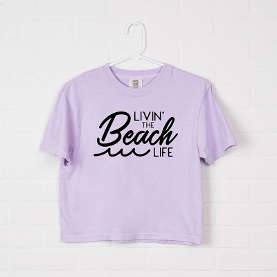 Simply Sage Market Women's Livin' The Beach Life Short Sleeve Relaxed Fit Cropped Graphic Tee