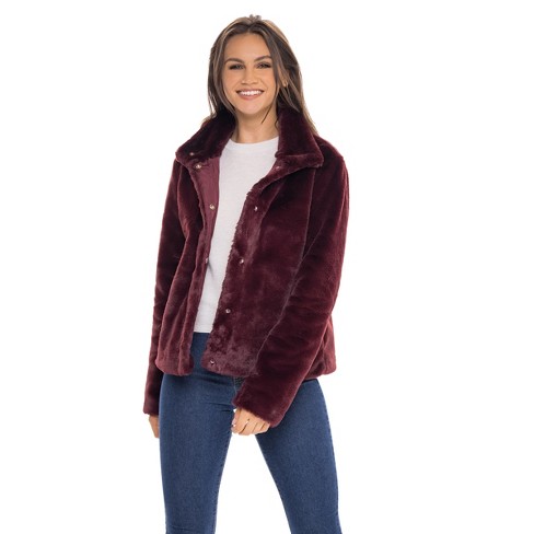 Meenemen voor Dan Sebby Womens Contemporary Fit Long Sleeve Faux Fur Jacket - Red Medium :  Target