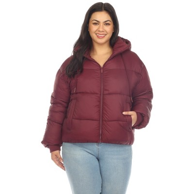 Plus Size Full Front Zip Hooded Bomber Puffer Coat  - White Mark