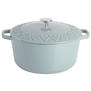 Spice by Tia Mowry Savory Saffron 6Qt Cast Iron Dutch Oven w/Embossed Lid - Aqua Blue, 6-Quart - 1 of 4