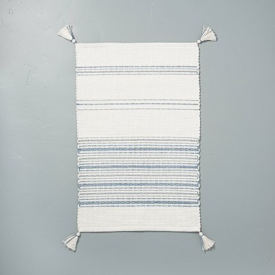 Tonal Stripes Bath Rug Sour Cream/Faded Blue - Hearth & Hand™ with Magnolia