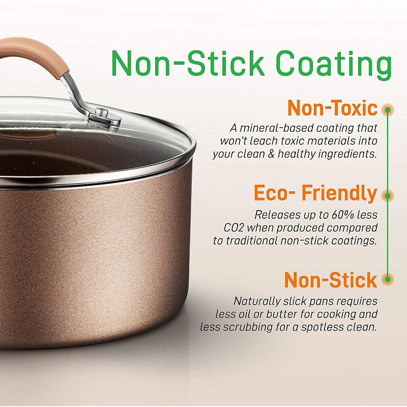 NutriChef Metallic Nonstick Ceramic Cooking Kitchen Cookware Pots and Pan Set with Lids, Utensils, and Cool Touch Handle Grips, 20 Piece Set, AGold, 6 of 7