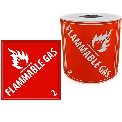 KOVOT - 500 Labels - 4"x4" Flammable Gas DOT (Class 2) Hazardous Materials Warning Labels 500 Dangerous Goods Labels on Roll D.O.T. Adhesive Stickers