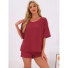 INSPIRE CHIC Women's Waffle Knit Pajamas Round Neck Short Sleeve with Shorts Lounge Sets - 3 of 4