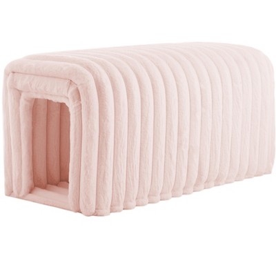 TiramisuBest Pink Storage Ottoman Bench Pet Supplies 55.12 in, Corduroy Tufted Bed Bench with Hidden Storage