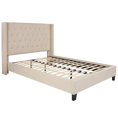 Merrick Lane Upholstered Full Size Platform Bed In Beige Fabric With ...