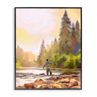 Stupell Industries Fly Fishing at Lake Black Framed Giclee Art