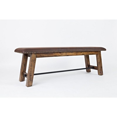 Cannon Valley 56" Brown Distressed Wood Bench with Upholstered Seat