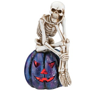 11" LED Lit Skeleton on Purple Galaxy Pumpkin - National Tree Company - 1 of 4