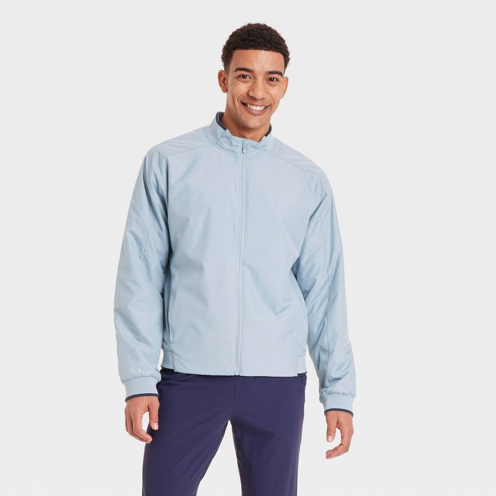 Men's Lightweight Insulated Jacket - All In Motion™ Gray L: Recycled Polyester, Wind & Water-Resistant, Ribbed Cuffs