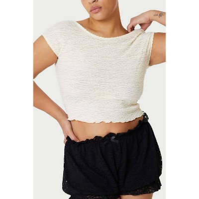 Women's Crepe Mesh Backless Tee - find me now