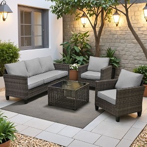 XIZZI Outdoor Sectional Sofa Set, Modular Outdoor Gray Wicker Sofa Set with Optional Solar Table, Ottomans or Fire Pit in 6 Colors, All-Weather Design - 1 of 4