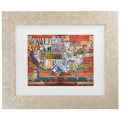 Trademark Fine Art Masters Fine Art USA License Plate on Colorful Wood Matted Framed Art