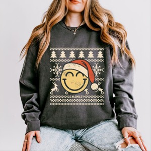 S.W.Smiley Ugly Christmas Sweater Distressed - Women's Lightweight Garment Dyed Sweatshirt - 1 of 3