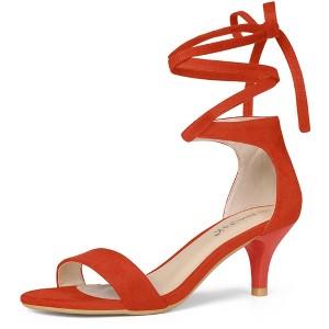 Allegra K Women's Kitten Heel Open Top Lace-Up Sandals - 1 of 4
