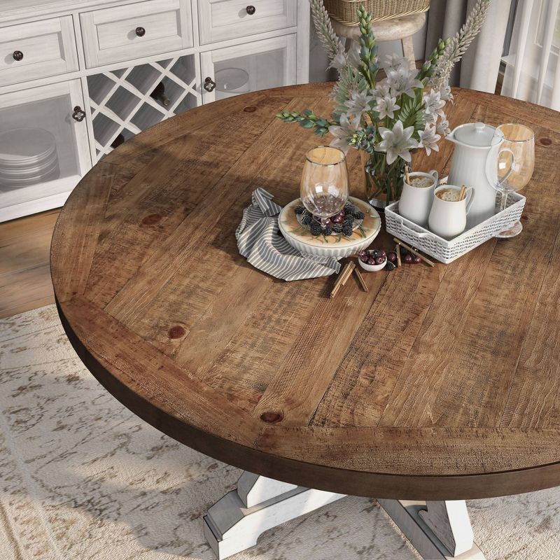 7pc Lexin Rustic Round Dining Table Set Distressed White/ Distressed Dark Oak - miBasics, 6 of 16