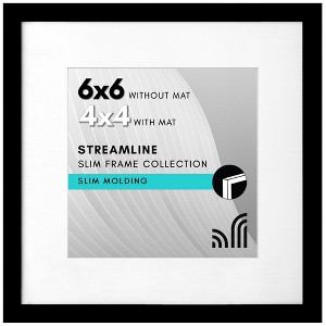 Americanflat 6x6 Picture Frame with Shatter-Resistant Glass - Use as 4x4 Frame with Mat or 6x6 Frame Without Mat - Streamline Collection - Black - 1 of 4