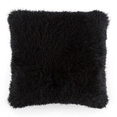 Hastings Home Oversized Luxury Square Plush Floor or Throw Pillow with Faux Fur for Bedroom, Living Room, or Dorm - Black
