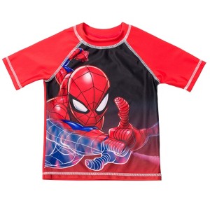 Marvel Avengers Spider-Man Hulk Black Panther Iron Man Thor Rash Guard Swim Shirt Toddler - 1 of 4