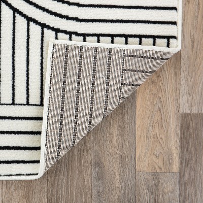 Cream and Black Abstract Synthetic Runner Rug, 2'x7'