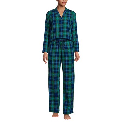 Lands' End Women's Flannel 2 Piece Pajama Set - Long Sleeve Shirt and Pants