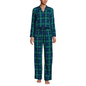 Lands' End Women's Flannel 2 Piece Pajama Set - Long Sleeve Shirt and Pants - 1 of 3
