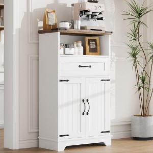 Rustic white storage cabinet, freestanding bathroom vanity, suitable for kitchens, laundry rooms, and living rooms. - 1 of 4