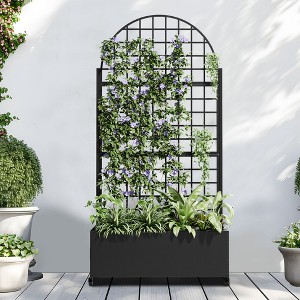 Dovelina Floor Planters Mobile Metal Planter Box, Trellis for Climbing Plants, Drainage Holes and wheels - 1 of 4