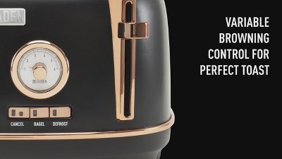 Haden Dorset Wide Slot 4 Slice Toaster Black/Copper: Steel & Plastic, 1500W, Bagel & Defrost, 1-Year Warranty, 2 of 18, play video