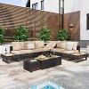 KTMBDW 6-Pers Diamond Weave Patio Sectional Furniture Set with Extendable Coffee Table, Ice Bucket,Collapsible Seat,Conversation Set  for Garden Porch - 2 of 4