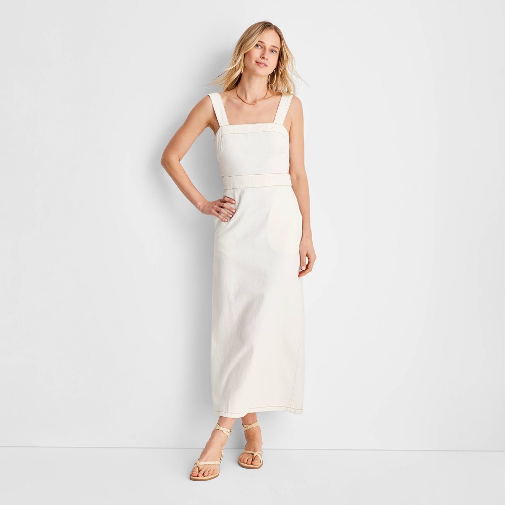 Size 0 Women's Sleeveless Tie-Back Ecru Denim Midi Dress - Future Collective™ with Jenny K. Lopez Cream 