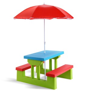 Costway 4 Seat Kids Picnic Table w/Umbrella Garden Yard Folding Children Bench Outdoor - 1 of 4
