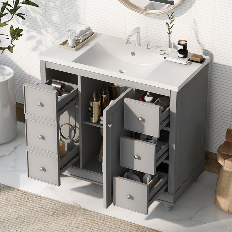 36" Contemporary Bathroom Vanity With Sink, 4 Drawers, 1 Cabinet Door and Adjustable Shelves 4W - ModernLuxe, 2 of 13