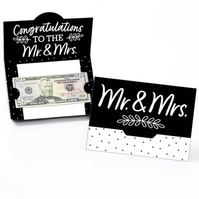 Big Dot of Happiness Mr. and Mrs. - Black and White Wedding or Bridal Shower Money and Gift Card Holders - Set of 8