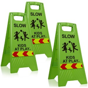 Dryser 3-Pack Slow Down Caution Kids at Play Reflective Safety Signs - 25" Green 2-Sided Children at Play Signs - 1 of 4