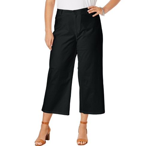Jessica London Women's Plus Size Wide-Leg Stretch Poplin Crop Pant, 12 W -  Black