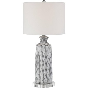 360 Lighting Patrick Modern Coastal Table Lamp with Round Riser 27 1/4" Tall Gray White Wash Ceramic Drum Fabric Shade for Bedroom Living Room Home - 1 of 4