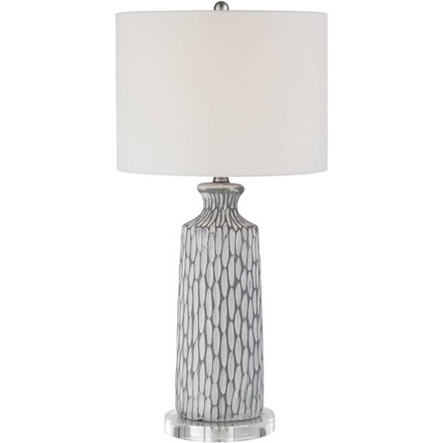 360 Lighting Patrick Modern Coastal Table Lamp with Round Riser 27 1/4" Tall Gray White Wash Ceramic Drum Fabric Shade for Bedroom Living Room Home - image 1 of 4