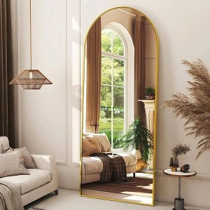 56 Inch Arched Full Length Mirror with Aluminum Alloy Frame Gold Standing Wall Mounted Floor Mirror Large Dressing Mirror - 1 of 4