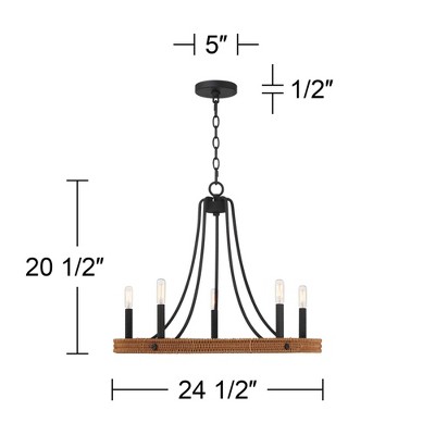 Black Metal and Woven Wood 6-Light Chandelier