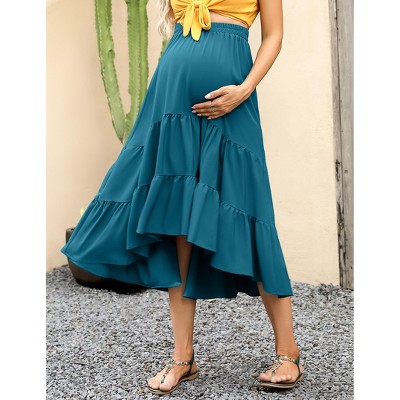 Garvee Maternity Dress Women's High Waist Floral Print Pleated Maxi Skirt Casual Flowy Swing A Line Long Skirts