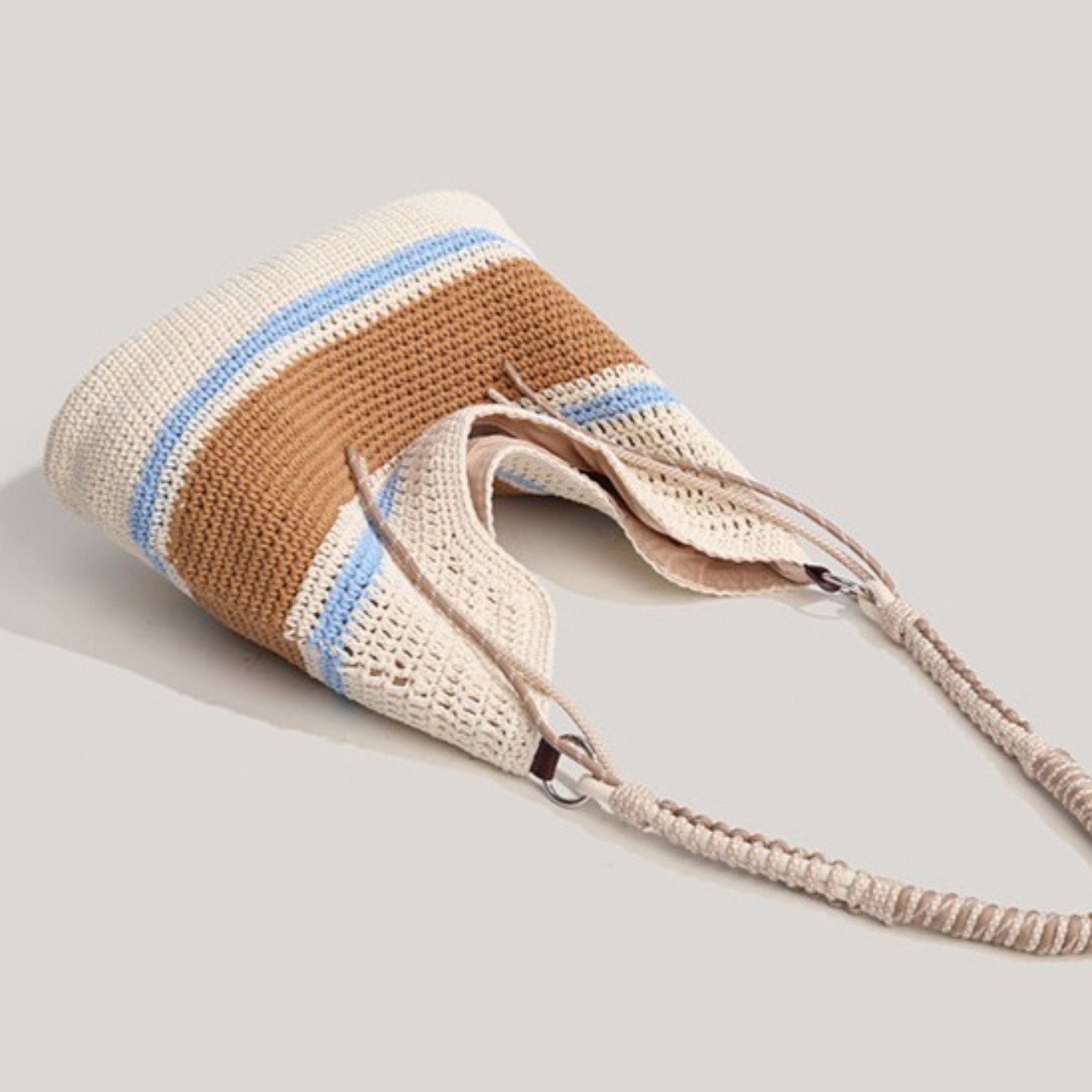 Женская сумка Alilang Woven Crochet Straw Beach Striped Vacation Shoulder Bohemian Summer Hobo Purse - Beige, цвет: Полосатый — фото 4