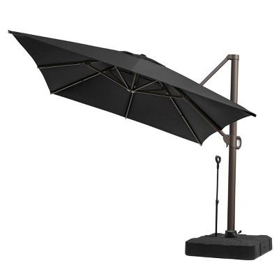 Pellebant 10'x 13' Patio Cantilever Umbrella Heavy Duty Base Set High-Strength Aluminum Pole with 360Rotation 5 Heights Adjustable